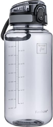 Fanhaw 1L/32Oz Wasserflasche mit Chug Deckel – BPA-frei, Tritan, Auslaufsicher, Weite Öffnung – Grau