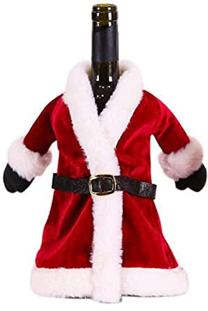 1 pcs Christmas Red Wine Bottle Covers Santa Claus Coat Dress Style Champagne Bottle Bags for Xmas Home Party Dinner Table Decoration, Skirt