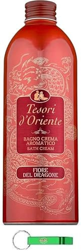 Tesori d'Oriente Bagno Crema Fiore del Dragone, bagni in schiuma con fiori bianchi, purificano la pelle e donano sostanze nutritive e idratanti, 500 ml + portachiavi Beni Culinari