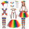 Regenbogen Kostüm Damen 9 Stück, Regenbogen Tüllrock mit Bunt Feder Stirnband, Bow Tie, Ohrring, Regenbogen Kniestrümpfe, Fingerlose Handschuhe, Riemen, für Karneval Halloween Mottoparty