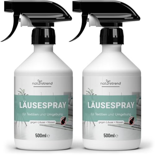 naturetrend Läusespray für Textilien, Umgebungsspray 2 x 500ml - Läuse Abwehrspray mit Sofort- & Langzeitschutz, Mittel gegen Läuse & Nissen für die Umgebung, 2er Set
