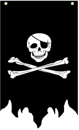 Gwezmxs Piraten Flagge, Flag mit Totenkopf ＆ Gekreuzte Knoche, Fahnen für Piratenpartys, Halloween-Dekorationen, Piraten-Rollenspiele, Horror-Partys, 50 x 29.5 cm