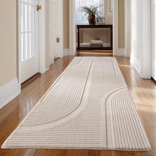 Carpetsale24 Teppich Boho Läufer 80 x 250 cm Creme – Weicher Skandinavischer Flurteppich mit 3D-Effekt – Waschbar & Pflegeleicht – Ideal für Küche, Eingangsbereich oder Bettseite