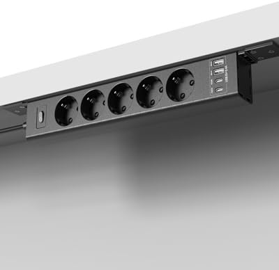 360° Montierbar Steckdosenleiste mit 4 USB Ports (2X USB-C), 2m Verlängerungskabel –Schraubbare Steckdosenleiste für Wand, Schreibtisch, Ecke und Untertischmontage