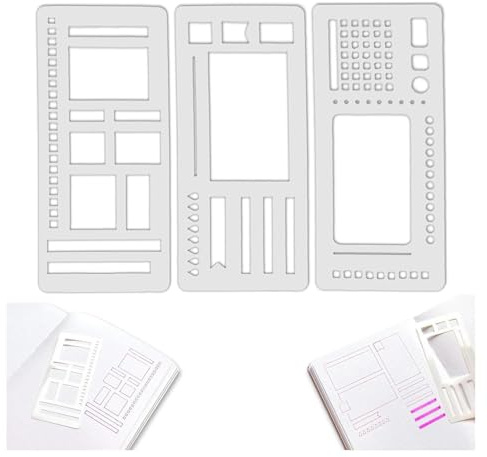 Bullet Journal Schablonen, 3 Stück Handgefertigte Flexible Protokoll Schablonen, Journaling Zubehör, Formschablone Set mit Quadraten, Linien, Kreisen für Bullet Journal, Scrapbook, Notizbuch (B)