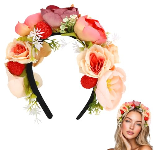 Haarreif mit Blumen und Waldbeere,Blumen Haarkranz,Blumenstirnband für Hochzeit Karneval Mottoparty
