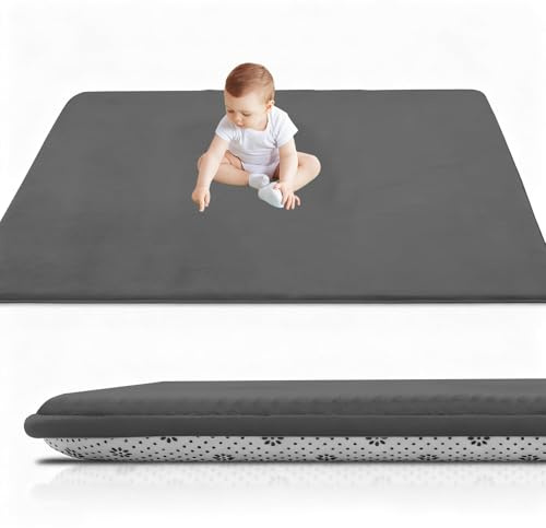 RxueSug Krabbelmatte Baby Faltbar Spielmatte Kinder Spieldecke 100 x 120 cm, 3cm Babymatte Kindermatte, Schaumstoffmatte Kinderteppich, Spielteppich - Bodenmatte Kinder Für Baby Dunkelgrau