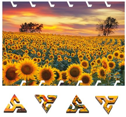 Wentworth Wooden Puzzles Sunflower Field - Extra Difficult 80 Pcs Adult Jigsaw Puzzle, Repetitive Tessellating Pieces, Mini Mindful Puzzle - Sustainably Sourced Wood & British Made