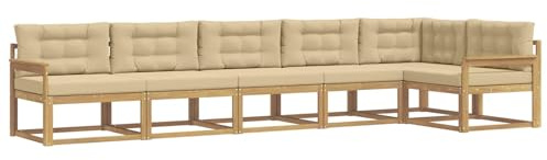 vidaXL Outdoor-Sofagarnitur mit Kissen 4 pcs Weiß und Beige Polyester, Akazien-Lounge-Set, moderner Outdoor-Sofa, langlebiges modulares Sofa, wetterfester Garten-Sitz