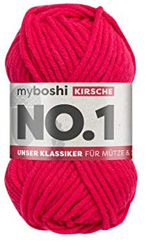 myboshi No.1 Wolle zum Häkeln und Stricken, Schnellstrickgarn, langlebige Mützenwolle, Strickwolle, Häkelwolle, mulesing-frei, 50g, Ll 55m Rot (Kirsche) 1 Knäuel