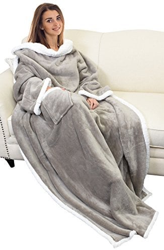 Catalonia Classy Flauschig Kuscheldecke mit Ärmeln Warm Weihnachten Geschenk für Frauen Herren, Flauschige Sherpa Tragbare Decke mit Ärmeln, Wohndecke zum Anziehen Erwachsene, 185 x 140 cm Kamel