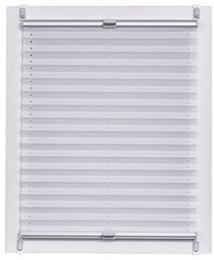 Sunlines Plissee Made in Germany, Tageslicht, Echtcrush Klemmfix, Silbergraue Schiene, 105 x 150, Stoff, Weiß, 105 x 2.3 x 150 cm