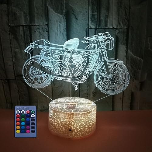 HPBN8 Ltd 3D Motorrad Optical Illusions LED Lampen Fernbedienung 7/16 Farbwechsel Berühren Tabelle Schreibtisch-Nacht Licht Mit USB-Kabel für Kinder Schlafzimmer Geburtstagsgeschenke Geschenk