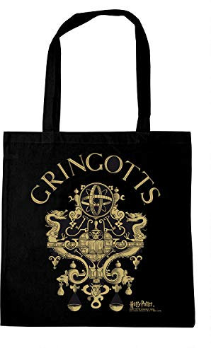 Logoshirt® Harry Potter I Gringotts I Logo I Baumwolltasche I schwarz I Lizenziertes Originaldesign
