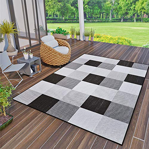 VIMODA Robuster In- und Outdoor Flachgewebe Balkon Terrasse Küchenteppich, Maße:160x220 cm