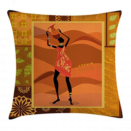 ABAKUHAUS afrikanische Frau Kissenbezug, Einheimische Zulu-Mädchen, Beidseitiges Digitaldruck mit Reißverschluß Farbfest Pflegeleicht und Waschbar, 40 x 40 cm, Braun