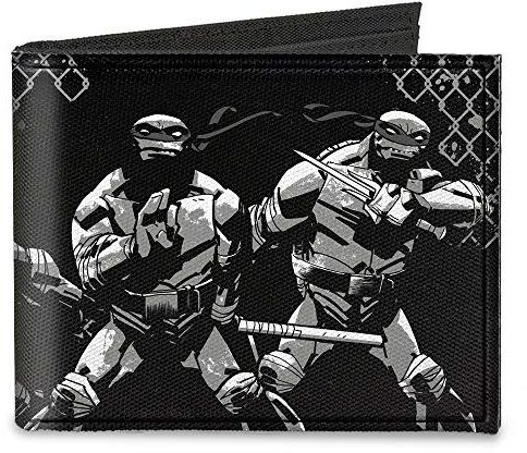 Buckle Down - Bi-Fold Wallet Canvas Bifold Wallet - Ninja Turtles Men's | Ninja Turtles Street Group Pose Black Grays Billfold Credit Card and ID Slots Canvas