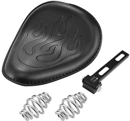 KATUR Rider Motorrad Solo Sitz Retro Flame Leder Schwarz Slim 3 Federbock für Harley Honda Kawasaki Suzuki Sportster Bobber Chopper und Custom Application