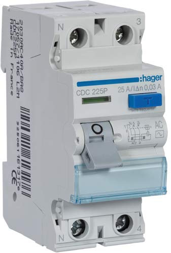 CDC225P Inter. dif. 2P 25A 30mA tipo AC 2M HAGER