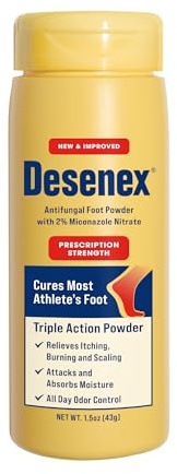 Desenex Anti-Fungal Foot Powder, Cures Most Athlete’s Foot, 2% Miconazole Nitrate, Helps Relieve Itching, Burning and Scaling, Attacks and Absorbs Moisture, All Day Odor Control, 1.5oz