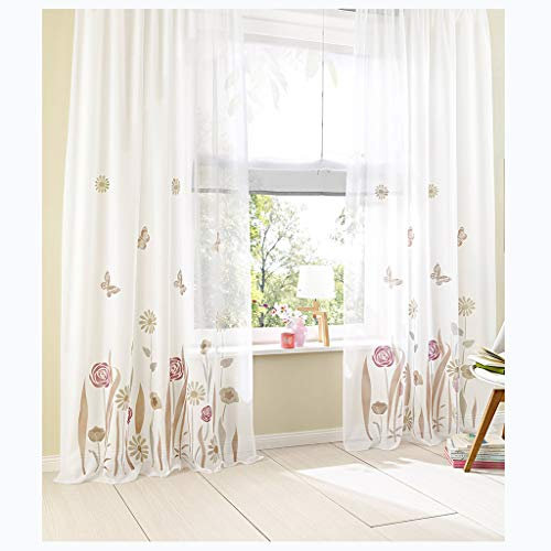 SIMPVALE 2er-Set Vorhänge mit Schlaufen und Blumendruck, Voile-Vorhänge, für Schlafzimmer Wohnzimmer Kinderzimmer Balkon, braun, 150x225cm
