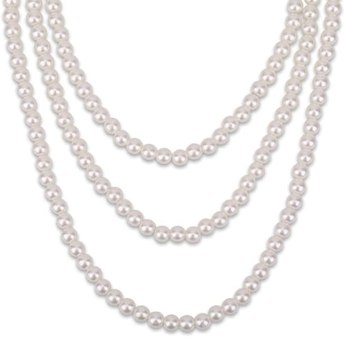 WedDecor 150cm Long Vintage Pearl Necklace 2pcs - Artificial Bead Choker for Brides, Necklace 1920s, Wedding Fashion, & Party Accessories, Elegant Bridal Necklaces for Women