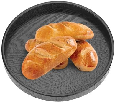 Agatige Black Round Serving Tray, Solid Wood Non Slip Tea Coffee Snack Food Meals Serving Plate Bar Server Ottoman Breakfast Tray for Party Hotel (L 27CM)