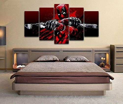 Myrdsio Quadri Soggiorno 5 Pezzi Stampe su Tela Dipinti Moderni Decorazione per L'Arte della Parete Domestica Quadri Grandi Dimensioni 150×80 Cm con Cornici Deadpool Comic Gun Poster