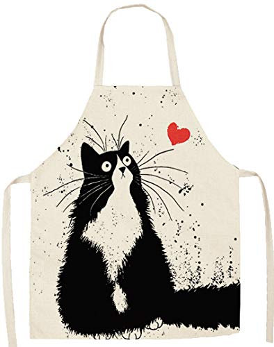 JFAN Karikatur Schürze Küchenschürze Für Damen Herren Katzen-Motiv Modische Aprons Lustige Schürze C-Herz Katze