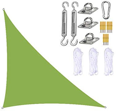 HOOJUEAN Garden Right Angle Triangle Sun Shade Sails, 98% UV Block Waterproof Large Sun Shade Canopy Awnings, with Fixing Kit, for Deck Outdoor Patio Backyard Lawn Activities Green-3x4x5m