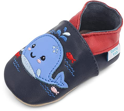 Dotty Fish Chaussures Cuir Souple bébé et Bambin. Chaussure Bleu Marine avec Baleine. Garçons et Filles. 12-18 Mois (21 EU)