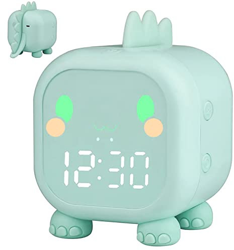 VORRINC Réveil Enfant Fille Garçon LED Numérique Dinosaure 2 Alarmes Volume Réglable Minuterie Veilleuse Snooze USB Charge