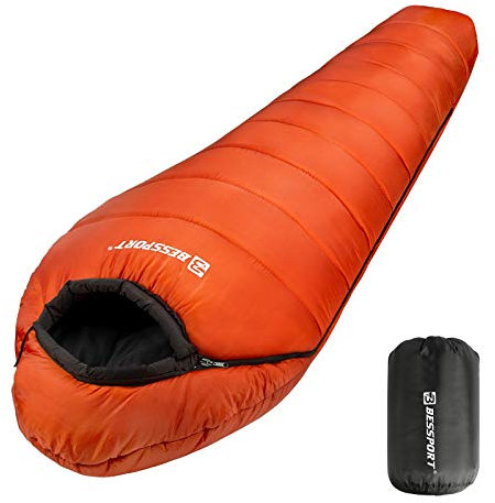 Bessport Schlafsack 3-4 Jahreszeiten Wasserabweisend Winter Mumienschlafsack Temperatur 0°C Warm für Outdoor Camping Festival Trekking