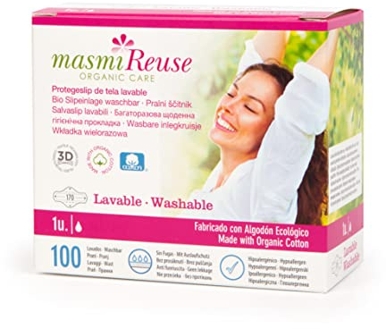 Masmi Waschbare Slipeinlage aus Baumwolle, hergestellt mit GOTS-zertifizierter Bio-Baumwolle (Global Organic Textile Standard), entspricht 1 Tampons, bis zu 100 Wäschen