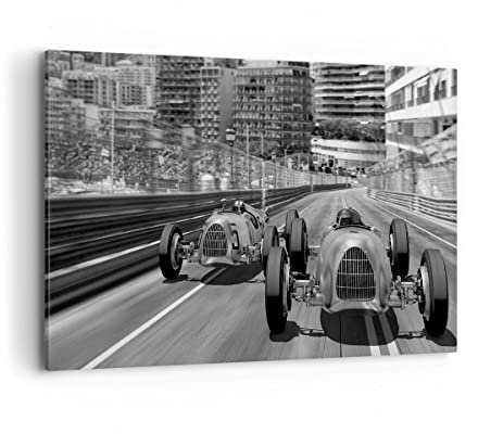 Wandbilder Dekoration Wohnzimmer Formel 1 Retro Bilder auf Leinwand 120x80cm Leinwandbild mit Rahmen Schlafzimmer Küche Deko Wand Kunstdruck Art Groß XXL Wanddeko Bild Wall Decor Canvas AA120x80-4843