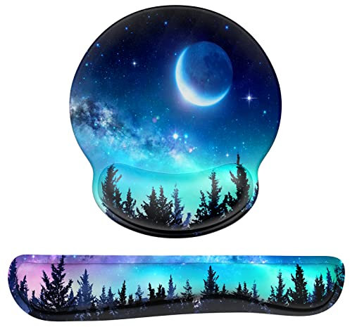 Dapesuom Keyboard Wrist Rest and Mouse Pad with Wrist Support, Memory Foam Wrist Rests for Keyboard and Mouse Set, Ergonomic Wrist Pad with Non Slip Base for Easy Typing & Pain Relief, Moon