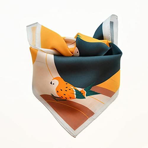XKUN Seidentuch Gelber Reine Seidenschal Kopftuch Kinderdrucke Bird Taschentuch Dame Schals Foulard Small Bandana Wrap Neck Schal Für Mädchen