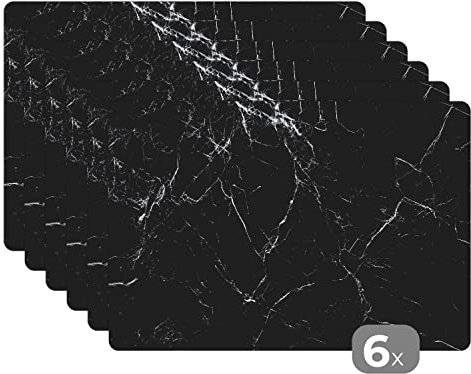 Placemats Platzdeckchen Platzset Tischset 6-teilig Tischdeko Untersetzer 45x30 cm Marmor - Stein - Linie - Marmoroptik - Schwarz - Luxus