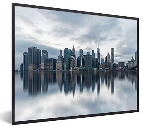 MuchoWow Poster Bilder Wanddeko Deko Wohnzimmer 50x40 cm New York - Skyline - Spiegelung