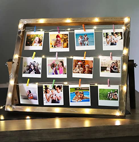 Instant Photo Frame for Desk - Holds Photos or Polaroid Film by Fujifilm Kodak Instax Mini - Photo Frames Multiple Pictures with Pegs & Fairy Led Lights, Personalised Multi Photo Frame (Large,35x42cm)