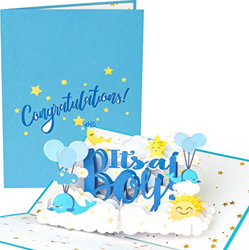PopLife® 3D-Pop-Up-Karte mit der Aufschrift It's a Boy! - Gender Reveal Pop Up Card, Baby Shower, Newly Expecting, Newborn Ankündigung, Happy Birthday - Für Baby Boy Gender Reveal Party