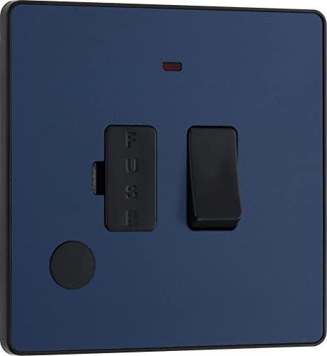 BG Electrical Switched Fused Connection Unit with LED Power Indicator and Flex Outlet, Fused Spur Switch, Double Pole, Screwless Front Plate, Round Edges, Evolve, Matt Blue, 13A, PCDDB52B