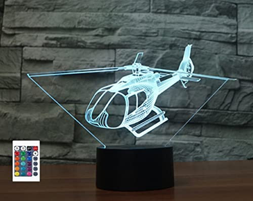 SUPERRUIDALONG 3D-Hubschrauber-Fernbedienung, 16 Farben, Nachtlichter, Illusion, Acryl, LED-Tisch, Nachttischlampe, Kinderzimmer, Schreibtisch, Dekoration, Geburtstagsgeschenke, Spielzeug für Kinder