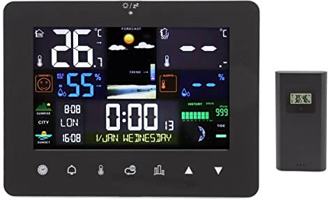 Goshyda Station Météo sans Fil, écran D'affichage Couleur, Température D'humidité de l'horloge Météo Numérique avec Capteur, Thermomètre Intérieur Extérieur pour Bureau à Domicile
