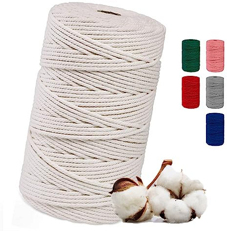 Makramee Garn 3mmx100m, 3mmx200m, 4mmx200m, Baumwollgarn für DIY Handwerk | Baumwollschnur für Stricken | Baumwollseil für Wandbehänge und Pflanzen Aufhänger (Beige - 3MM x 100m)