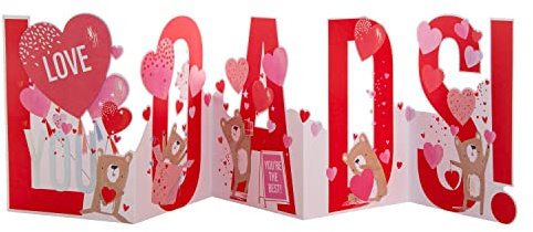 Hallmark Valentines Day Card, Jumbo, Large Fold Out Design, Love You Loads | Measures 23 Cm by 16 Cm, Fully Recyclable, Includes Brown Kraft Envelope, Red and Pink Pull Out Love You Loads Bear Motif