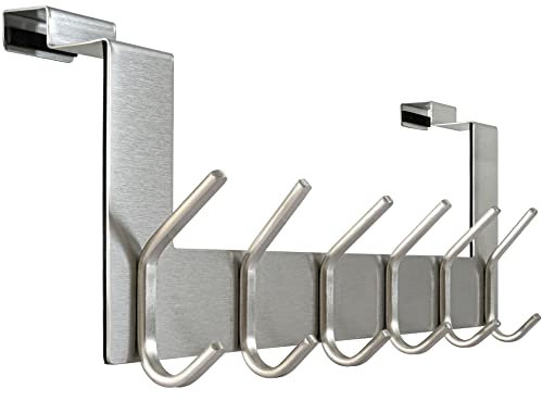 WEBI Türgarderobe mit 6 Haken,Türhaken zum Einhängen,Türaufhänger,Kleiderhaken Tür,Haken Tür,Türhakenleiste Innenseite,1.7 cm,Silber