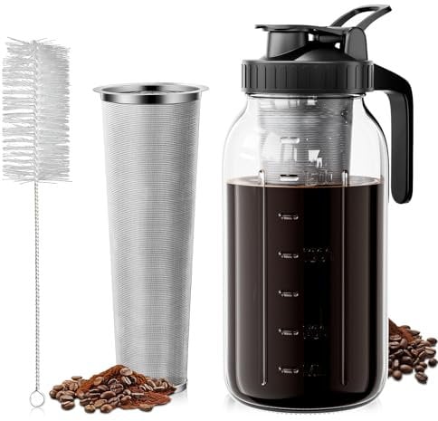 VA1KENE 64oz Cold Brew Coffee Maker with Stainless Steel Mesh Filter, 2 Quart (1.9 Liter) Heavy Duty Iced Coffee Maker w/Flip Cap Lid and Spout