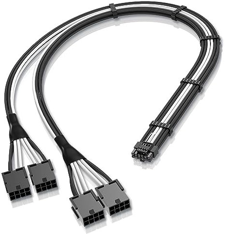 EZDIY-FAB GPU Power Sleeved Cable Extension, 16pin(12+4) 12VHPWR PCIe 5.0 Connector Male to 4X PCIE 8 PIN for RTX 3090Ti/RTX4090/RTX4080, with Pre-Installed Cable Combs-16AWG/Black White