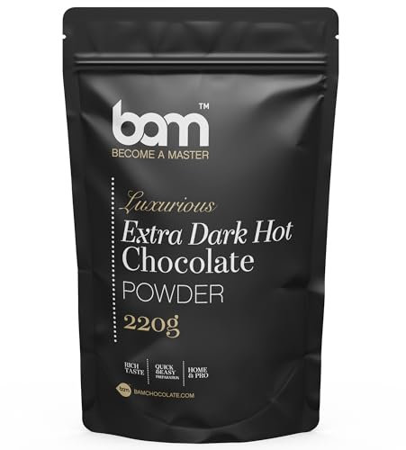 BAM Preparato per Cioccolata – Calda Cioccolata Solubile Cremosa in Polvere, con Dosatore – 220g, 7 Porzioni (Cioccolato extra fondente)
